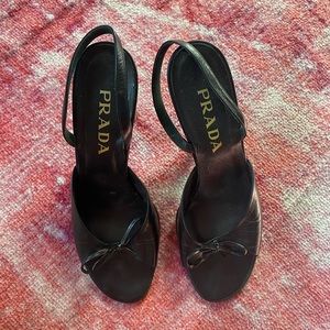 Prada Shoe Open Toe w/ Bow Black Sling Back